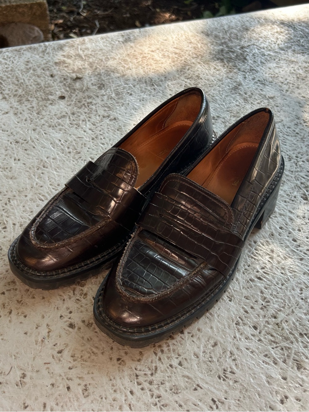 & Other Stories Dark Brown Croc-Embossed Leather Loafers